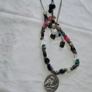 Multicolor Beaded Necklace with Owl Pendant